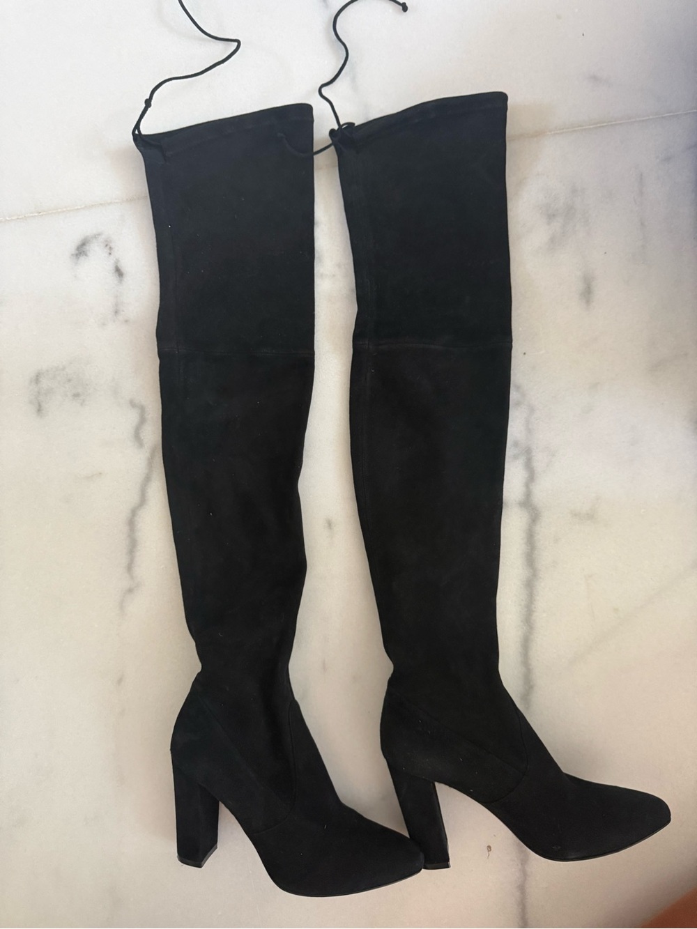 INTERMIX Black Suede Over-the-Knee Block Heel Boots